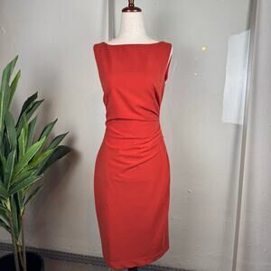 Old Hollywood Quiet Luxury 90s Vintage Sleeveless Red Rouched Midi Dress Size 2